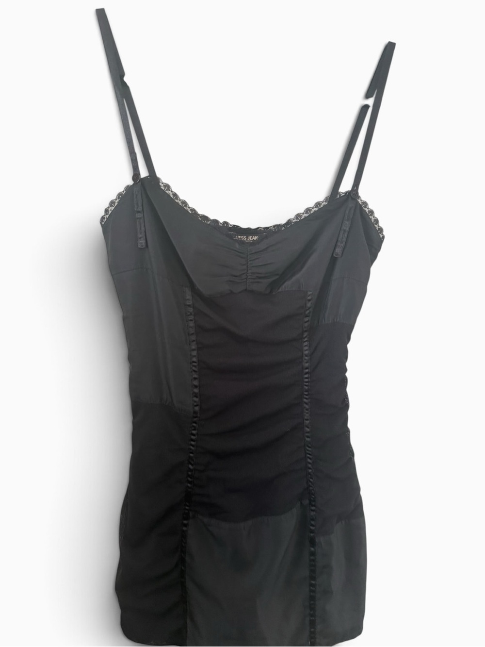Guess Black Lace-Trim Spaghetti Strap Mini Dress